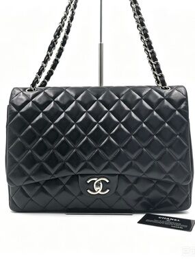 CHANEL Classic Double Flap Bag Black Shoulder Bag with Silver Hardware